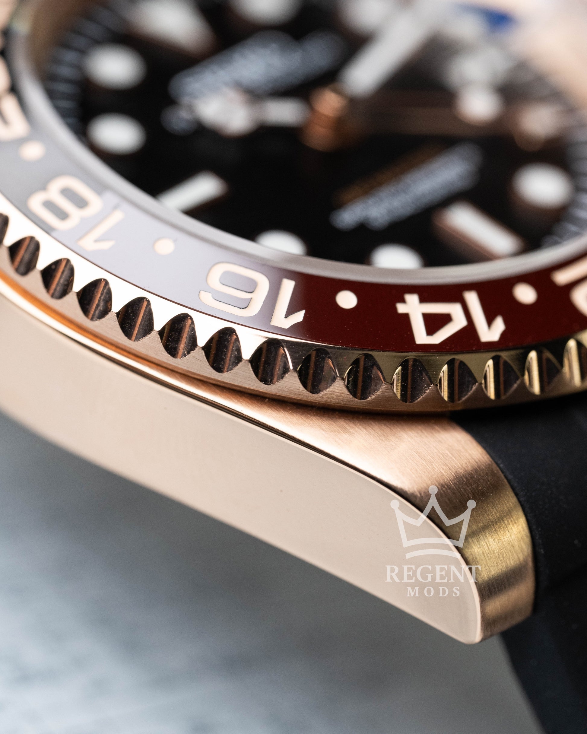 Seiko GMT-Master II Rootbeer Mod With Rose Gold Case, Black Dial, And Rubber Strap
