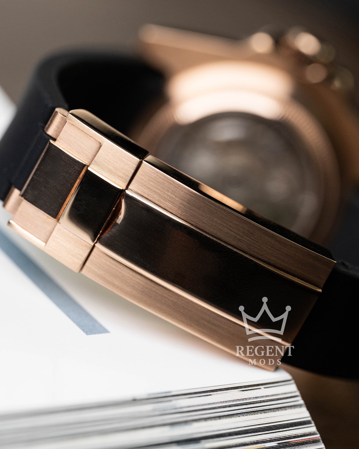 Seiko GMT-Master II Rootbeer Mod With Rose Gold Case, Black Dial, And Rubber Strap