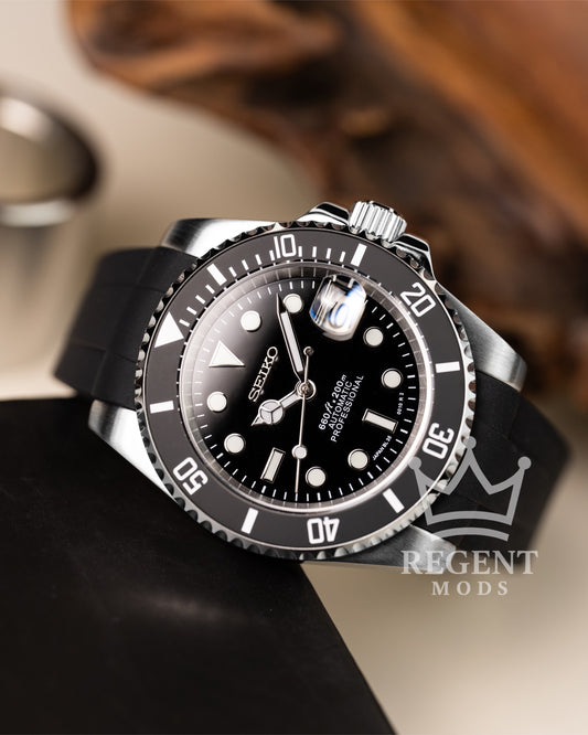 Seiko Mod Submariner Homage Black Dial Dive Watch With Cyclops Date