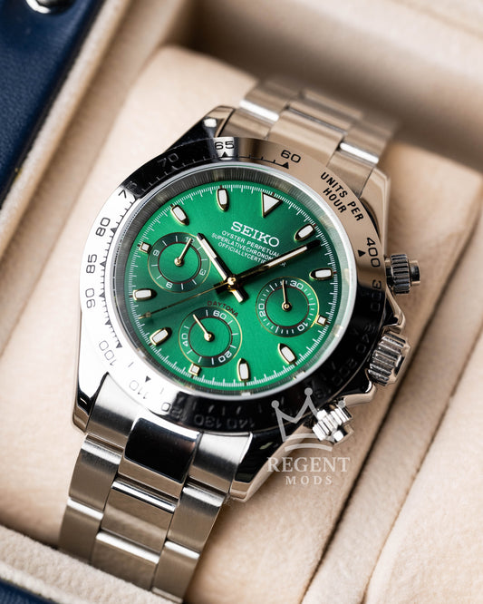 Seiko Mod Daytona Homage John Mayer Green Seitona Steel Chronograph With Stainless Steel Bracelet
