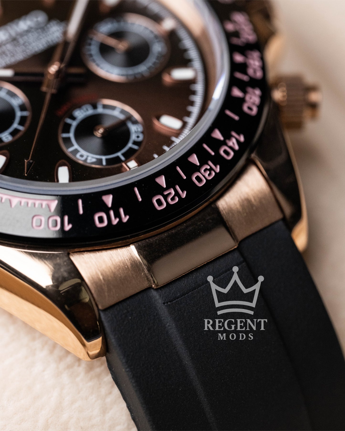 Seiko Mod Daytona Homage Seitona Rose Gold Chronograph With Brown Dial And Rubber Strap