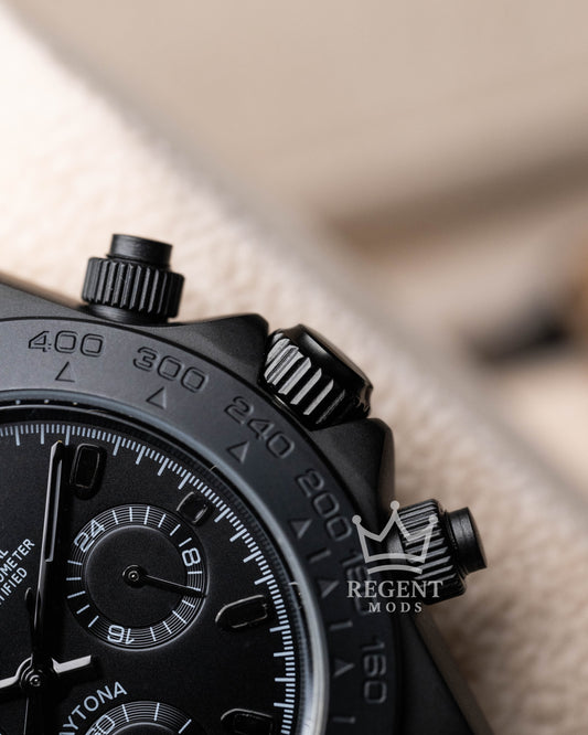 Seiko Mod Daytona Homage All Black Seitona Chronograph With Matte Black Dial And Rubber Strap