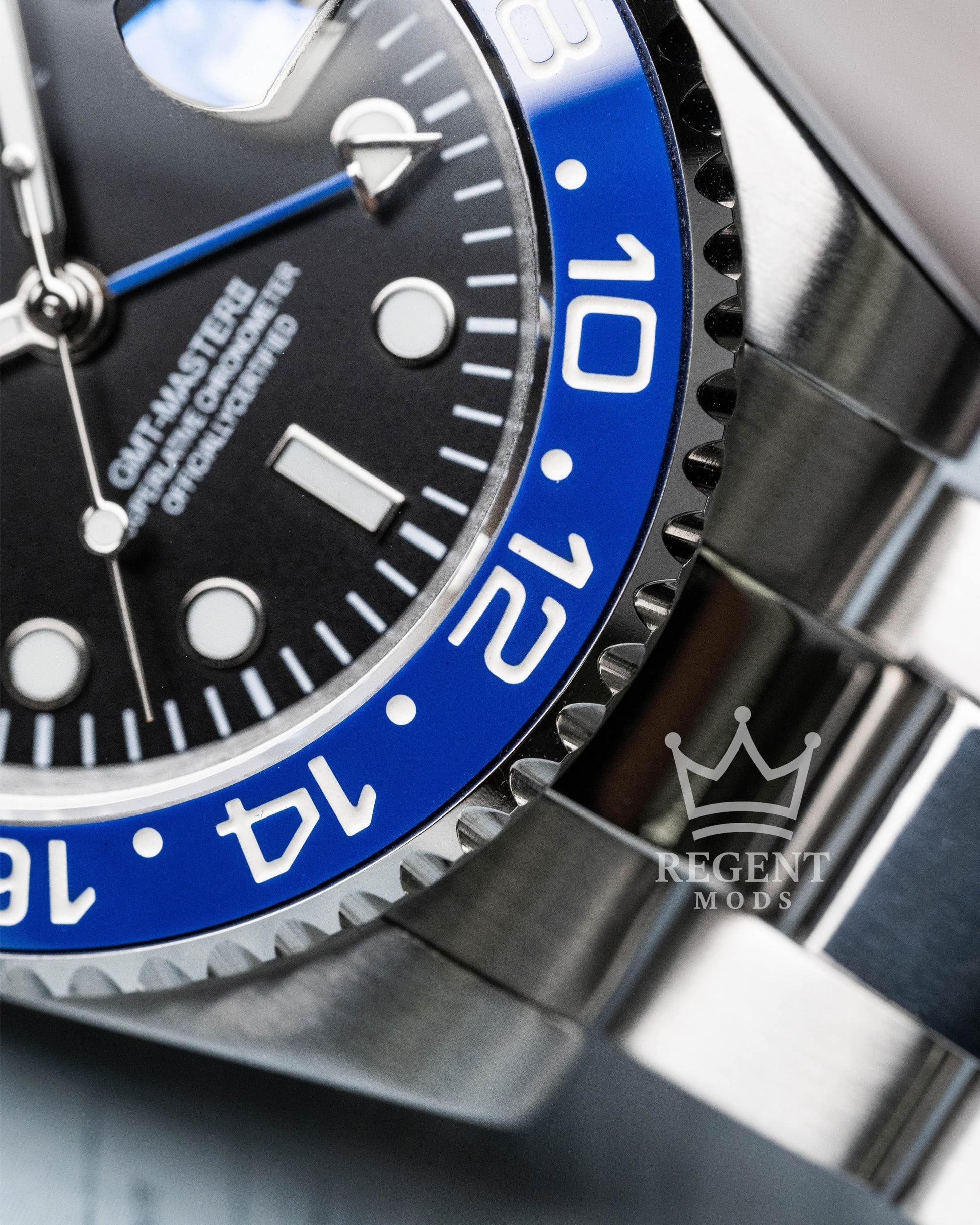 Seiko Mod GMT-Master II Batman With Black And Blue Ceramic Bezel On Oyster Bracelet