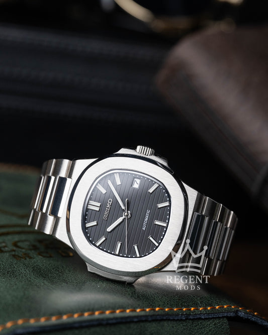 Seiko Mod Nautilus Homage Black Dial Seikonaut With Brushed Steel Case And Integrated Bracelet