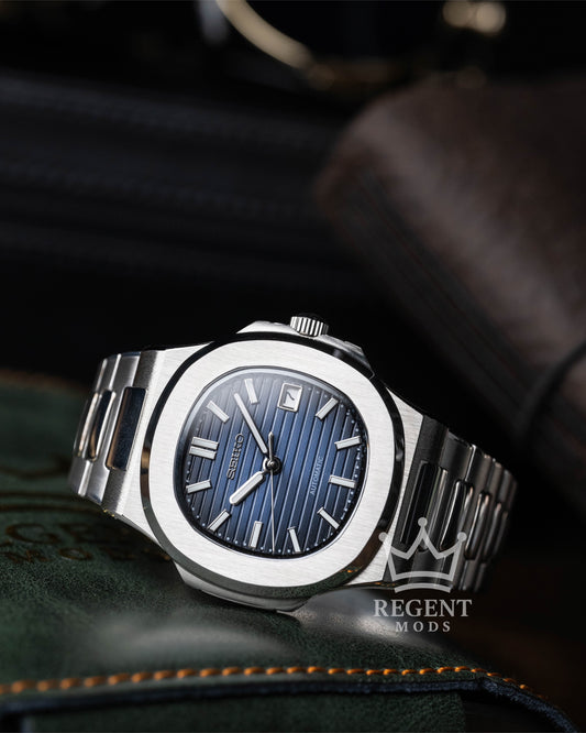 Seiko Mod Nautilus Homage Blue Dial Seikonaut With Brushed Steel Case And Integrated Bracelet