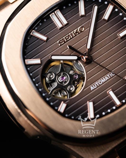 Seiko Mod Nautilus Homage Brown Dial Seikonaut With Brushed Rose Gold Case And Integrated Bracelet