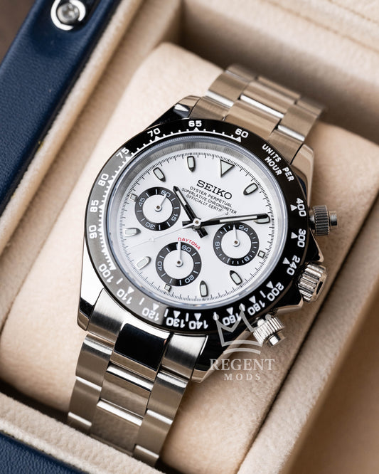 Seiko Mod Panda Daytona Homage Seitona Chronograph With White Dial
